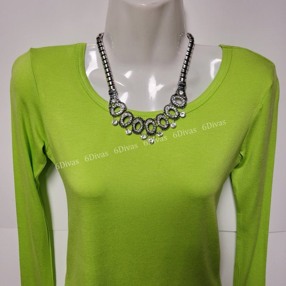 Womens Lime Green Top Basic Blouse Yoga Top Long Sleeve T-Shirt Casual Summer - Picture 2 of 4